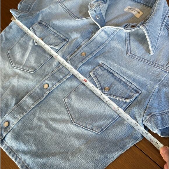 Saint Laurent Faded-Wash Contrast-Stitch Denim Cropped Shirt, size M - Picture 5 of 8